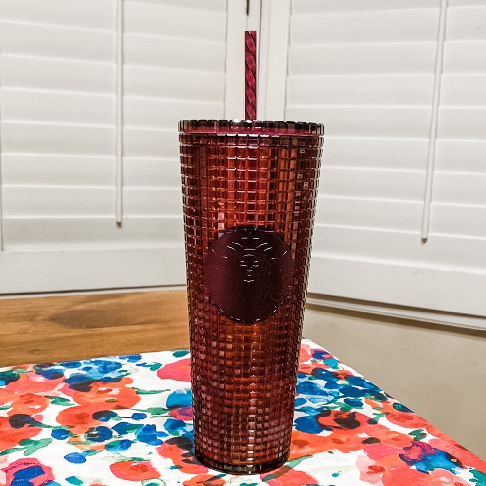 NWT - Starbucks Plum Grid Jeweled Tumbler Cold Cup 24 oz (Venti)